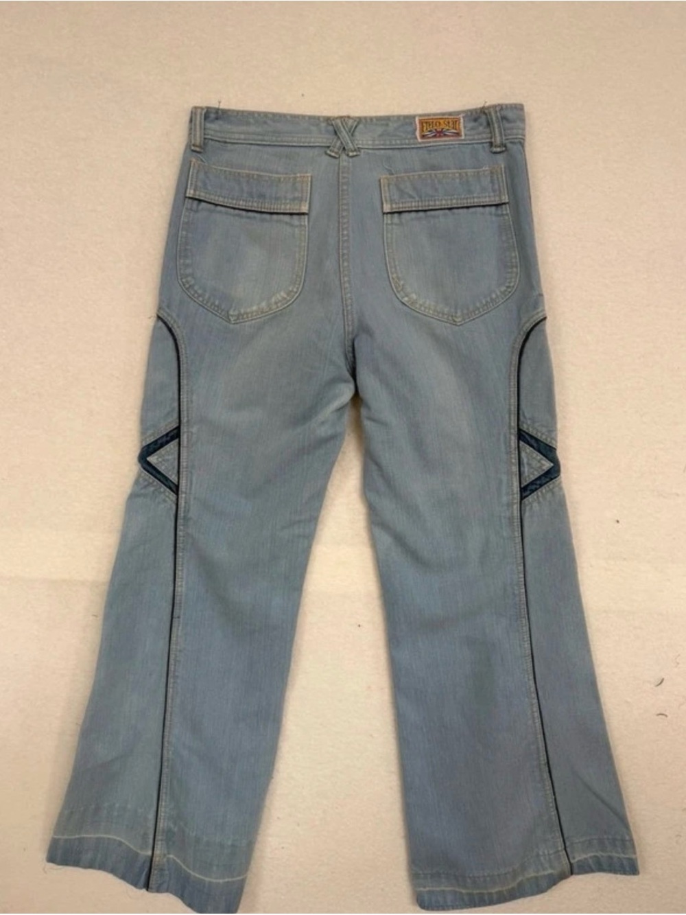 Light Blue Wide-Leg Jeans with Dark Trim Panels